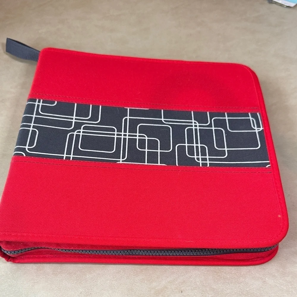 IKEA Red and Black Geometric Patterned CD Organizer